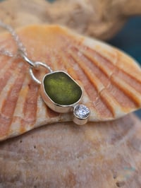 Image 1 of Ready to ship! Cornish Seaglass Necklace with cubic zirconia 
