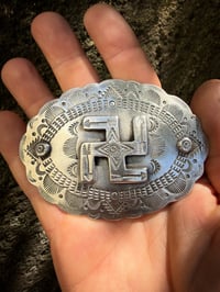 Image 3 of WL&A Handmade Ingot Old Style Whirling Log Medicine Belt Buckle - Size 3.5" x 2.75"