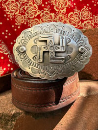 Image 1 of WL&A Handmade Ingot Old Style Whirling Log Medicine Belt Buckle - Size 3.5" x 2.75"