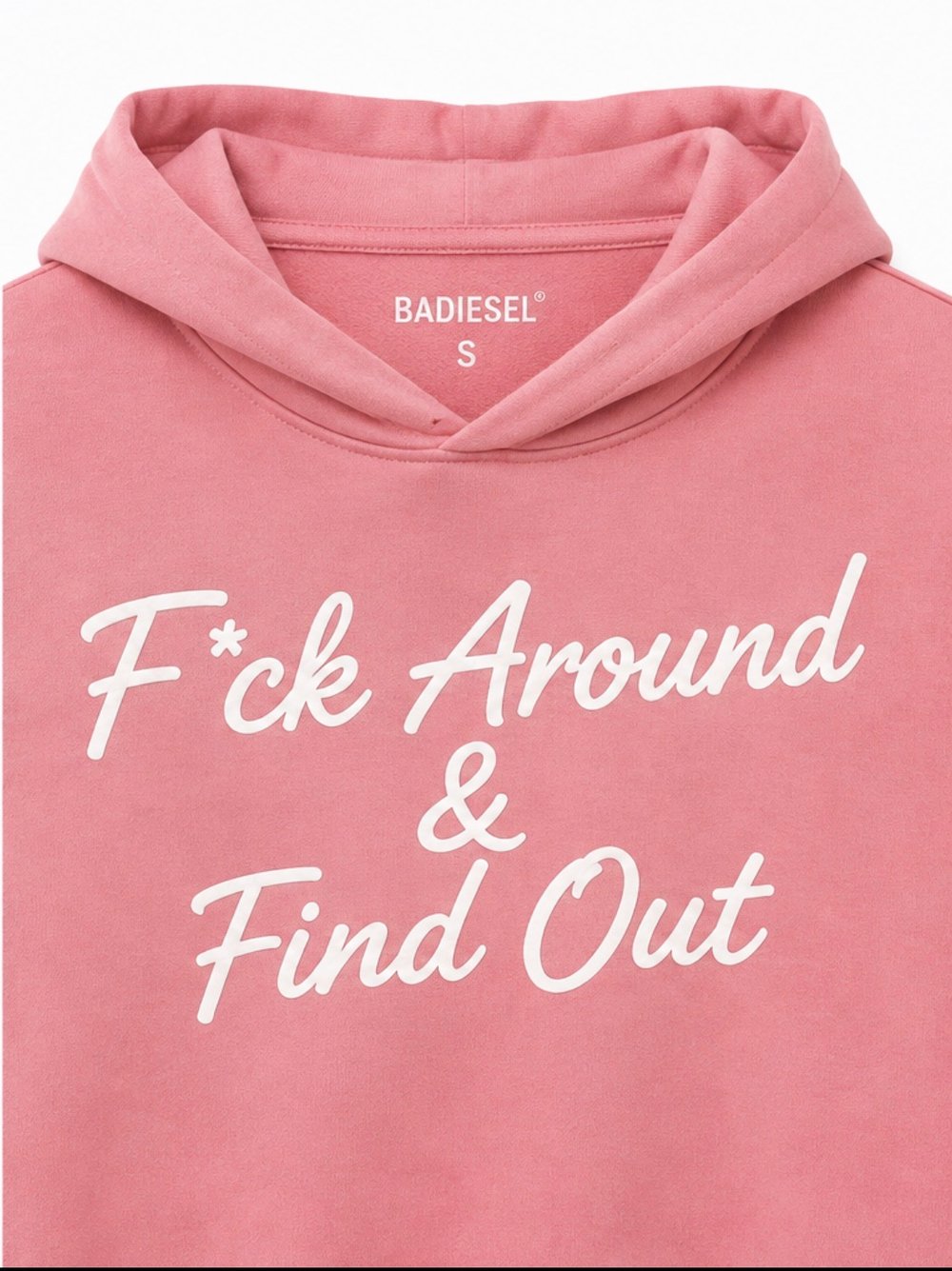 Image of F*ck Around & Find Out women’s crop top pink hoodie.