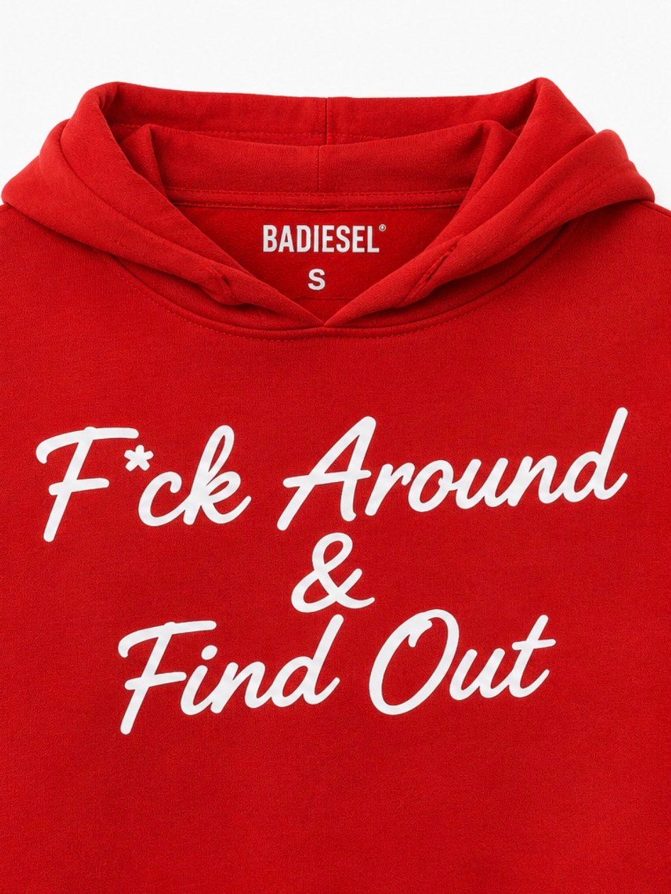 Image of F*ck Around & Find Out women’s crop top red hoodie.