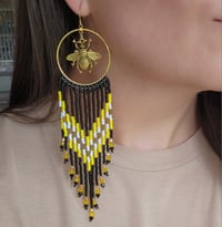 Image 2 of Beaded Bumble Bee Fringe Earrings