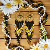 Image 1 of Beaded Bumble Bee Fringe Earrings