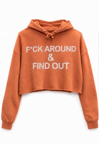 Image 1 of F*ck Around and Find Out Women’s pink crop top hoodie