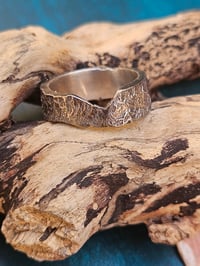 Image 4 of Thick textured oxidised sterling silver Ring - UK size P 