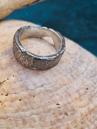 Image 7 of Thick textured oxidised sterling silver Ring - UK size P 
