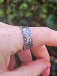 Image 9 of Thick textured oxidised sterling silver Ring - UK size P 