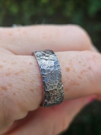 Image 3 of Thick textured oxidised sterling silver Ring - UK size P 