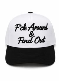 Image 1 of F*ck Around & Find Out cursive SnapBack white 