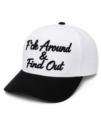 Image 2 of F*ck Around & Find Out cursive SnapBack white 