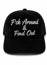 Image 1 of F*ck Around & Find Out cursive rhinestones Snapback black