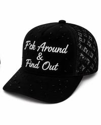 Image 2 of F*ck Around & Find Out cursive rhinestones Snapback black