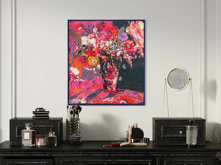 Noir Night - Floral Textile Wall Art, Dark Botanical Wall Decor, 69 x 62 cm Image 3