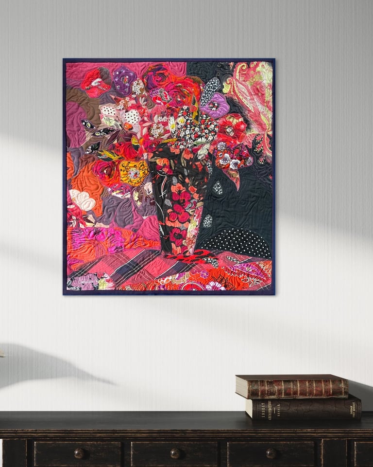 Noir Night - Floral Textile Wall Art, Dark Botanical Wall Decor, 69 x 62 cm Image 6