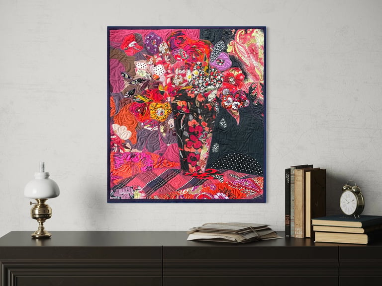 Noir Night - Floral Textile Wall Art, Dark Botanical Wall Decor, 69 x 62 cm Image 9