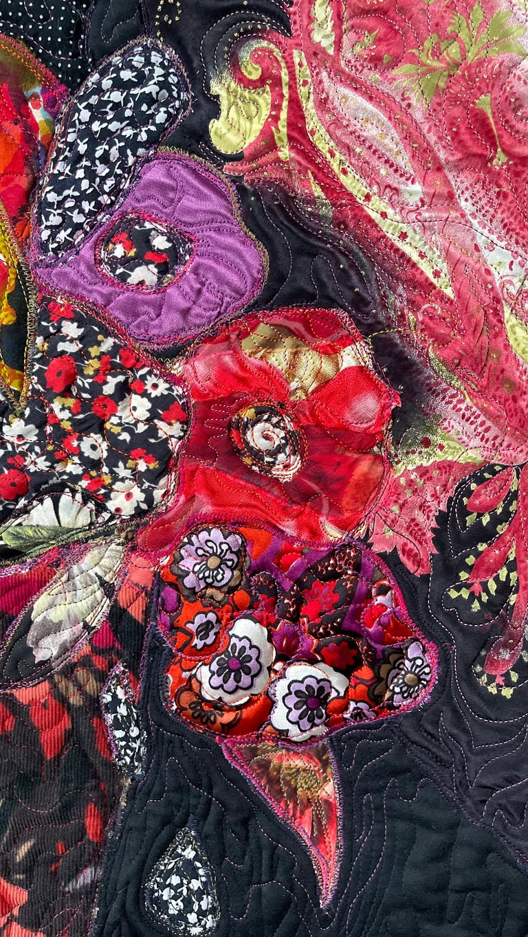 Noir Night - Floral Textile Wall Art, Dark Botanical Wall Decor, 69 x 62 cm Image 4