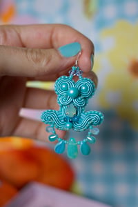 Image 3 of Copy of  Deli Earrings - Tiffany at the sea - Petites boucles brodées - Fermoirs Arge...