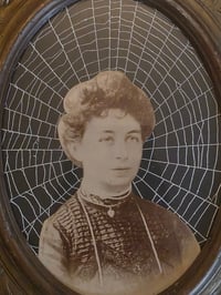 Image 2 of Statement ornate vintage frame made from Tin and wood - Victorian Photocard with real preserved web