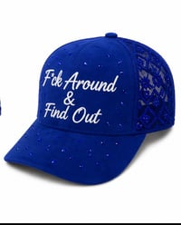 Image 2 of F*ck Around & Find Out Cursive rhinestones Snapback blue 