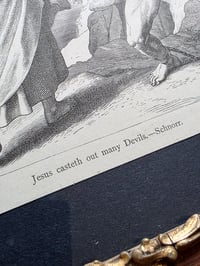 Image 5 of Jesus Casteth out many Devils -  1800's  Biblical Page & Preserved Web - Antique wooden frame