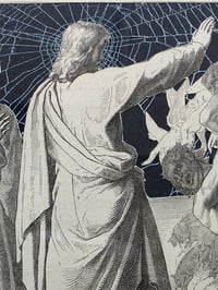 Image 3 of Jesus Casteth out many Devils -  1800's  Biblical Page & Preserved Web - Antique wooden frame