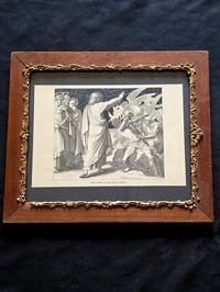 Image 2 of Jesus Casteth out many Devils -  1800's  Biblical Page & Preserved Web - Antique wooden frame
