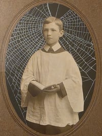 Image 2 of Antique Victorian Choir photocard - real preserved spider web - antique original chunky Gold frame