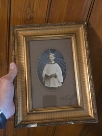 Image 1 of Antique Victorian Choir photocard - real preserved spider web - antique original chunky Gold frame