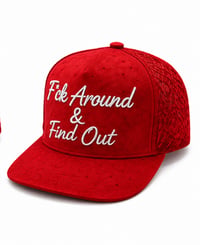 Image 2 of F*ck Around & Find Out Cursive rhinestones Snapback red  