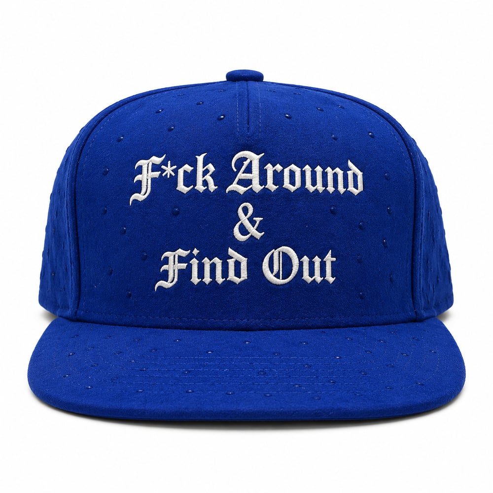 Image of F*ck Around & Find Out old English rhinestones SnapBack blue