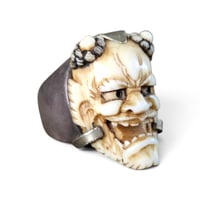 Image 1 of Vintage Carved Bone Hannya (Oni) Ring, c. 40s-50s