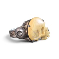Image 3 of Vintage Asian Export Carved Bone Skull Ring, c. 30s-40s