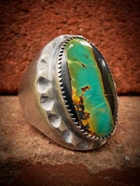 Image 1 of WL&A Handmade Old Style Sterling Silver High Grade Black Jack Turquoise Signet Ring - Size 11