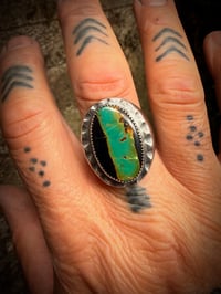 Image 3 of WL&A Handmade Old Style Sterling Silver High Grade Black Jack Turquoise Signet Ring - Size 11