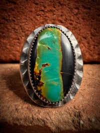 Image 2 of WL&A Handmade Old Style Sterling Silver High Grade Black Jack Turquoise Signet Ring - Size 11