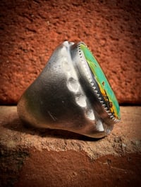 Image 4 of WL&A Handmade Old Style Sterling Silver High Grade Black Jack Turquoise Signet Ring - Size 11