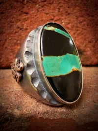 Image 1 of WL&A Handmade Heavy Sterling Black Jack Double Ribbon Thunderbird Oval Signet Ring - Size 11