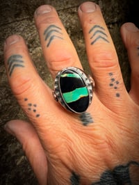 Image 4 of WL&A Handmade Heavy Sterling Black Jack Double Ribbon Thunderbird Oval Signet Ring - Size 11