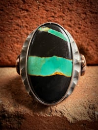 Image 2 of WL&A Handmade Heavy Sterling Black Jack Double Ribbon Thunderbird Oval Signet Ring - Size 11