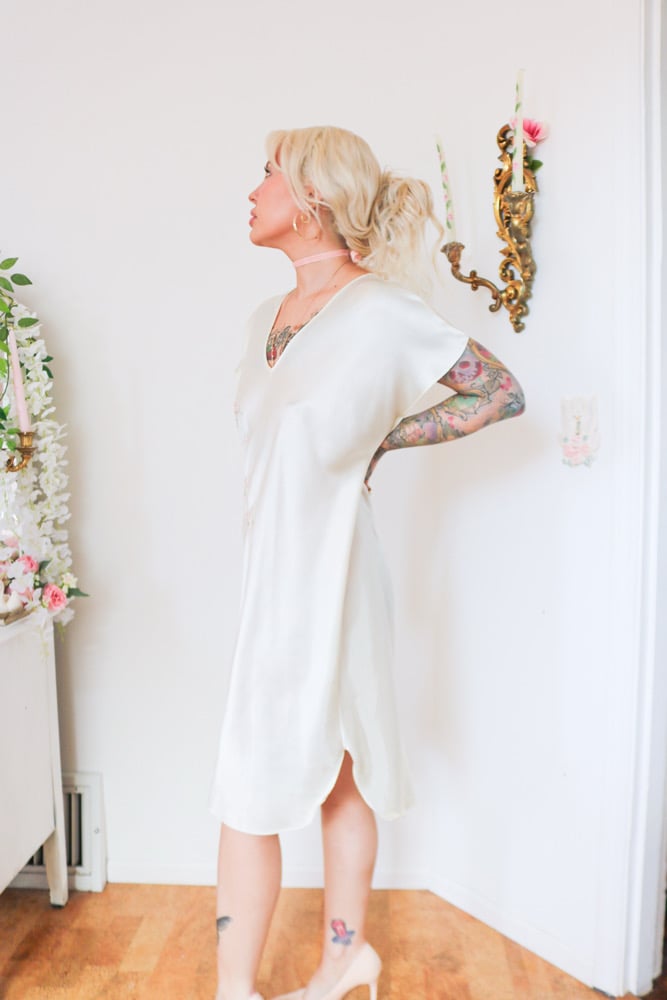 Image of Y2K Secret Treasures Fairy Silky Gown with Pastel Floral Embroidery  (Large)