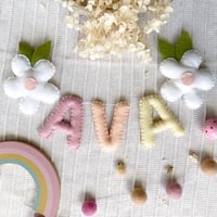 Image 4 of 'Bloom' Flower Name Garland - Pastel Sunset with Sage Leaves