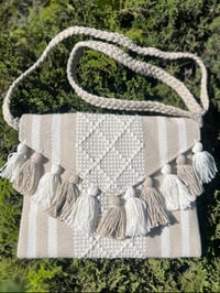 Image 1 of Knit Crossbody with Poms - Beige