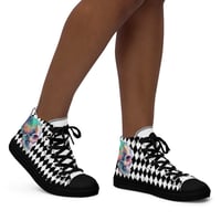 Image 2 of Goth/Punk Inspired Black and White With Neon Watercolor Skull Women’s High Top Canvas Shoes