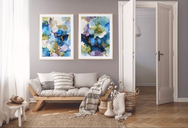 Image of Delphinium I & II framed in oak (LARGE)