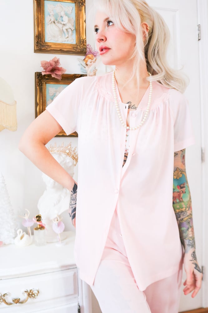 Image of Vintage 1970s Vanity Fair Pastel Pink Two Piece PJ Set (Small)