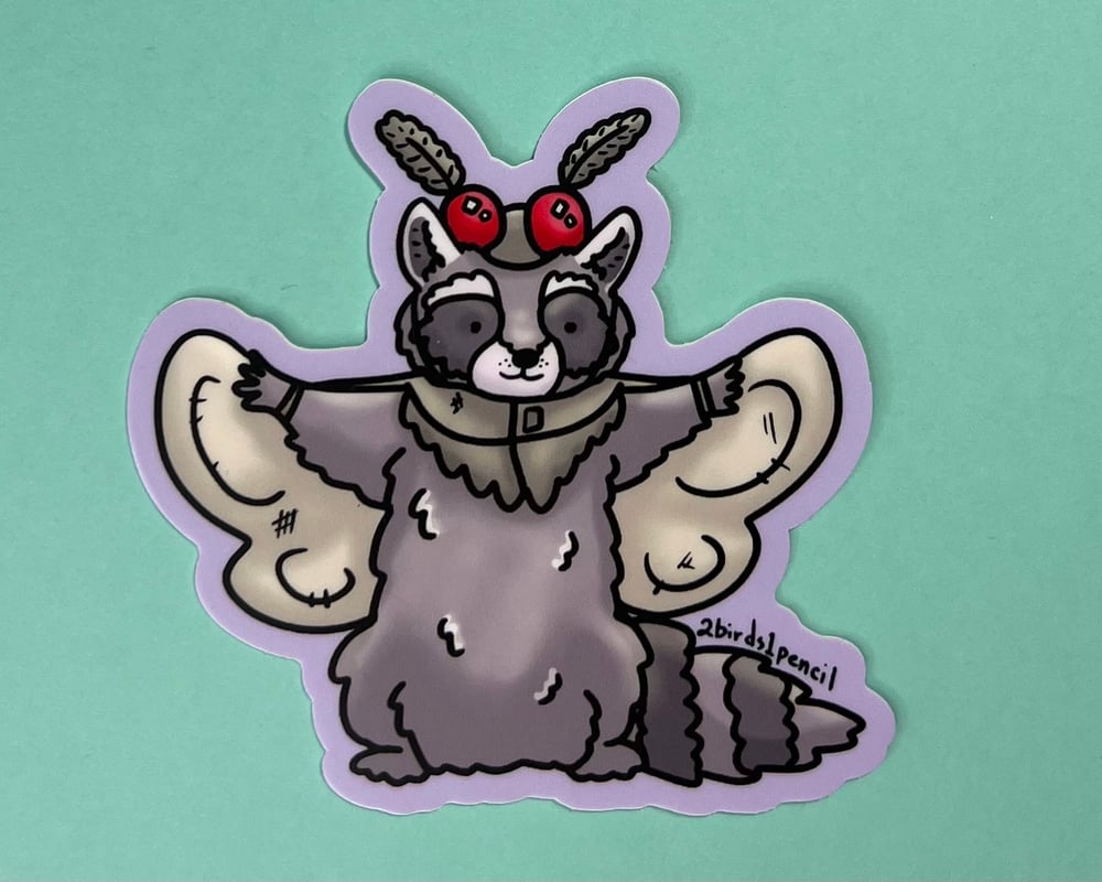 Image of Mothman raccoon vinyl sticker