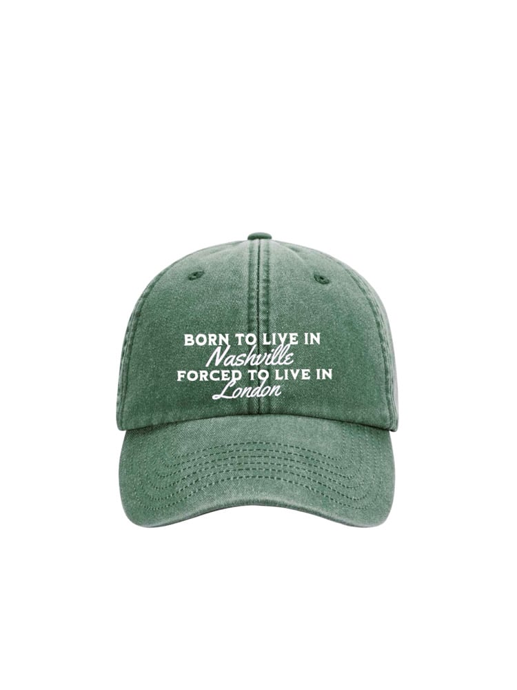 Image of Born to live in Nashville forced to live in… embroidered custom denim baseball cap 