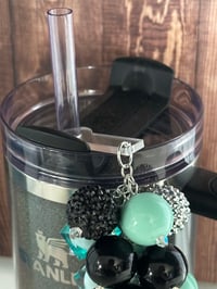 Image 3 of Midnight Glitz Black and Teal Glitz Tumbler Straw Bauble