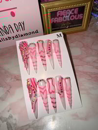 Pink rhinestone 3D texture stiletto nails