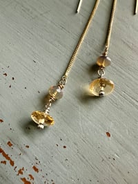 Image 10 of 14k yellow gold threader earrings with opals and citrine